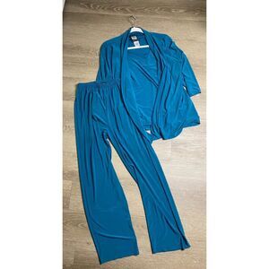 Slinky Brand 3-Piece Set – Pants, Tank Top & Cardigan – Dark Turquoise, Medium